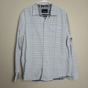 Tommy Bahama Island Modern Fit Shirt Size Large Mens Gray White‎ Long Sleeve